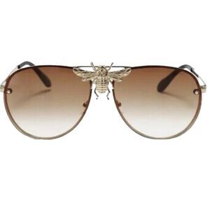 NWT Aisswzber Brown Gradient Retro Bee Designer Sunglasses